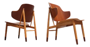 Ib Kofod-Larsen Danish Sculptural Shell Chairs in Teak and Beech - a Pair