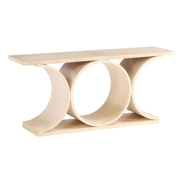 Parchment-Covered Console Table With Circular Motif, in the Manner of Jean-Michel Frank. For Sale