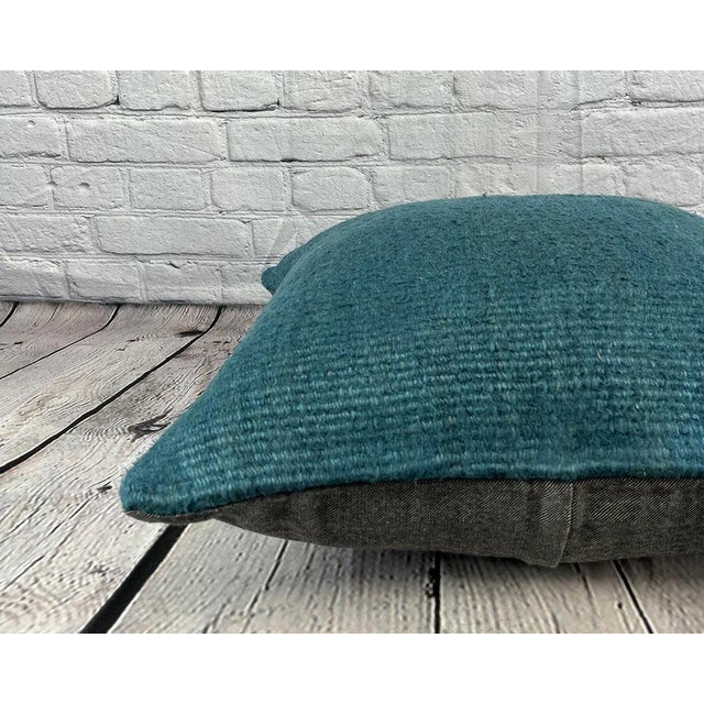20 x 20 Hemp Pillow Turkish Cushion Natural Blue Pillow Cushion Cover For Sale - Image 4 of 4