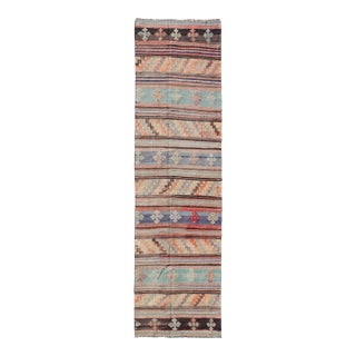 Vintage Turkish Kilim Runner in Geometric Design & Colorful Stripes 2'10 X 11'3 For Sale