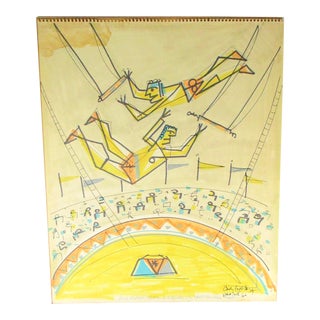 Daring Young Men on the Flying Trapeze Drawing Watercolor For Sale