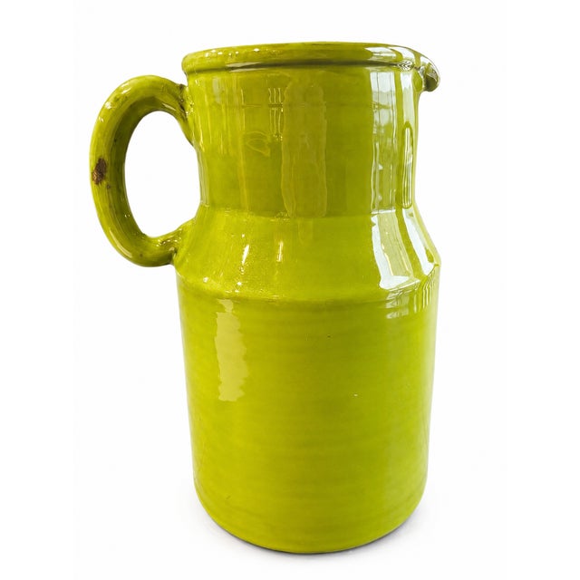 Add a bold pop of vintage color with this striking Italian ceramic jug or pitcher finished in a vivid chartreuse glaze,...