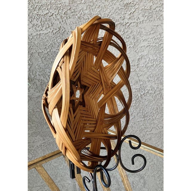Mid 20th-Century Polish Tatza-Influenced Plaited Weave Rattan Center Star Shallow “Bowl Basket” For Sale - Image 4 of 18