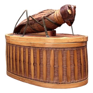 Vintage Shanghai Weave Woven Rattan Bug Box For Sale