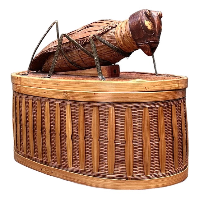 Vintage Shanghai Weave Woven Rattan Bug Box For Sale