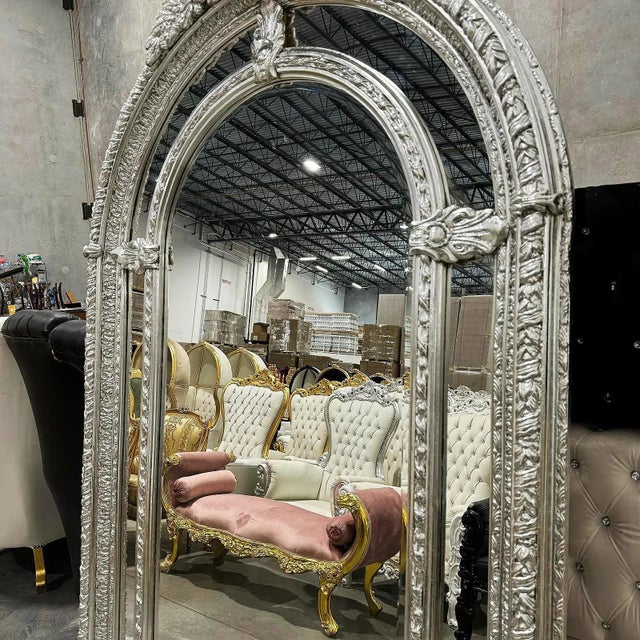 French Style Big Silver Wall Mirror For Sale - Image 4 of 7