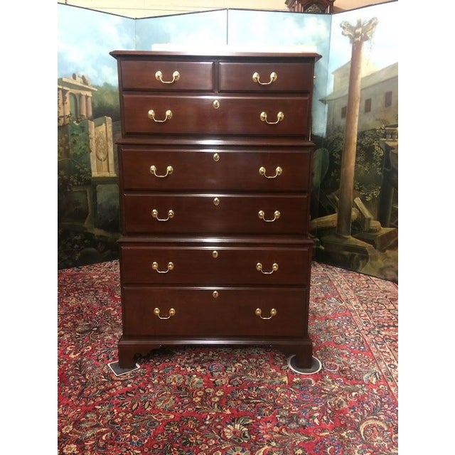 English Vintage Chest on Chest, Mahogany Tall Chest of Drawers, Lexington Furniture For Sale - Image 3 of 14