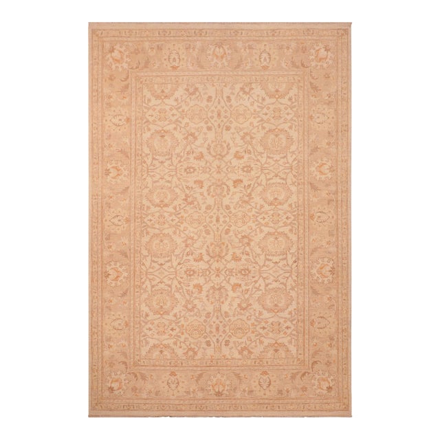 Classic Ziegler Beige Tan Hand-Knotted Wool Rug - 6'2'' X 9'1'' For Sale