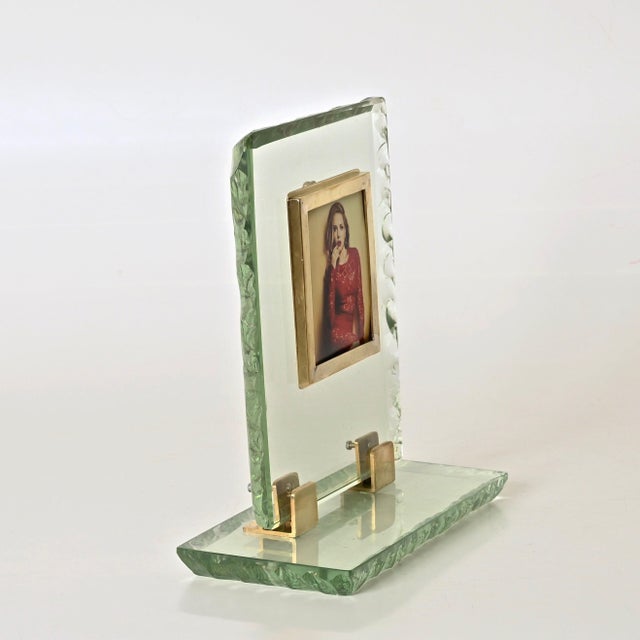 Nile Green Chiseled Crystal and Brass Photo Frame from Fontana Arte, Italy, 1950s For Sale - Image 11 of 14