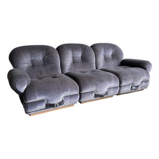 Space Age Velvet and Chrome 3-Seater Sofa attributed to Adriano Piazzesi, Italy, 1960s For Sale