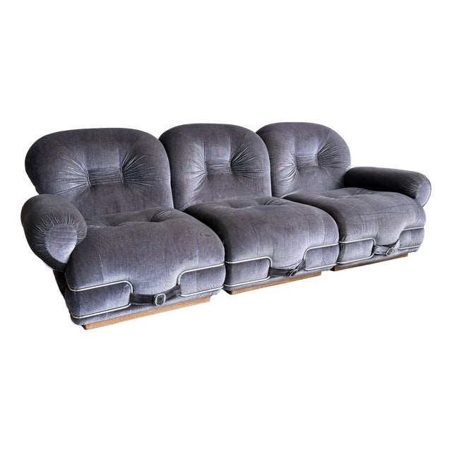 Space Age Velvet and Chrome 3-Seater Sofa attributed to Adriano Piazzesi, Italy, 1960s For Sale