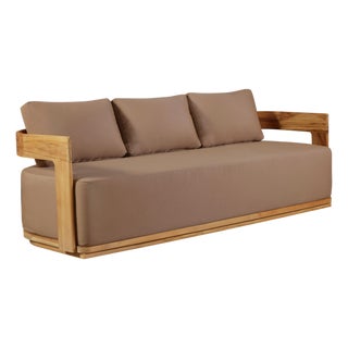 Eclipse Outdoor Solid Teak Wood Sofa - Light Brown Fabric For Sale