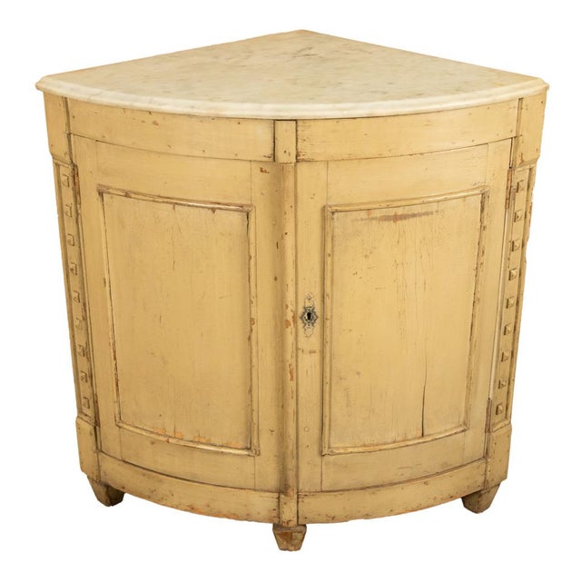 Antique 18thC Swedish Painted Gustavian Marble Top Corner Cupboard Cabinet 1780 For Sale - Image 13 of 14