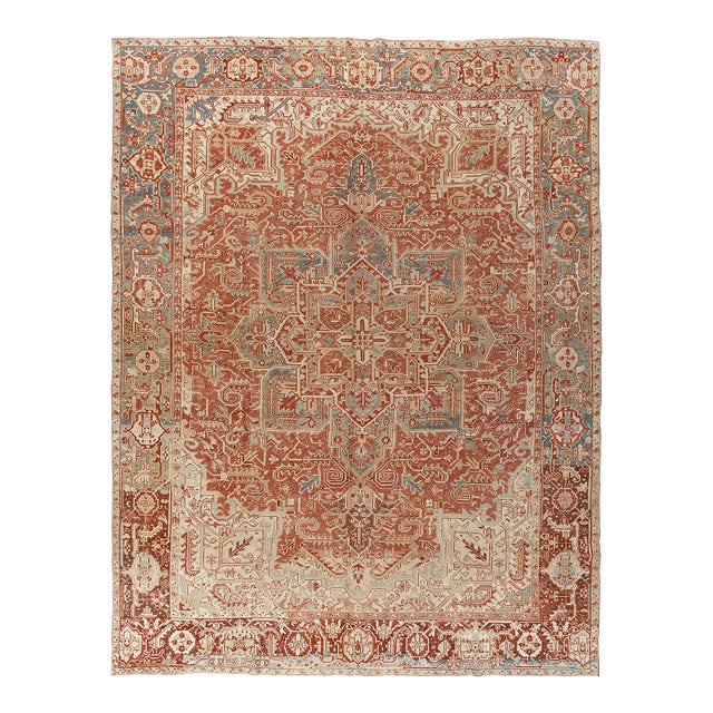 Vintage Circa 1940 Heriz Rug 9ft 1in X 12ft 6in For Sale
