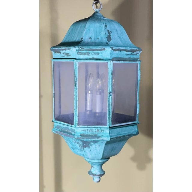 Vintage Solid Brass & Verdigris Patina Outdoor/Indoor Lantern For Sale - Image 11 of 16