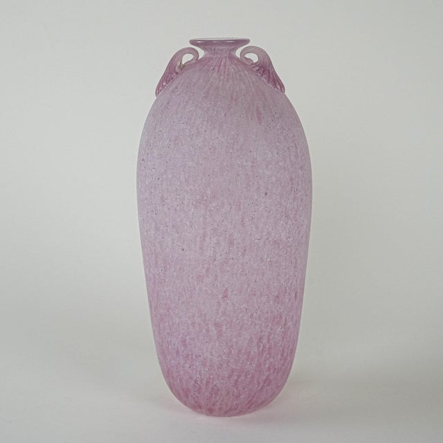 The vase was made in the 1970s, Italian production. A handmade vase made of pink Murano glass with a matte, slightly...