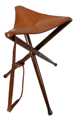 Vintage Hunting Campaign Folding Tripod Stool in Italian Cognac Leather and Wood