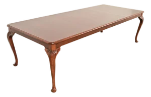 Baker Furniture Queen Anne Carved Cherry and Burl Wood Extension Dining Table, Newly Refinished