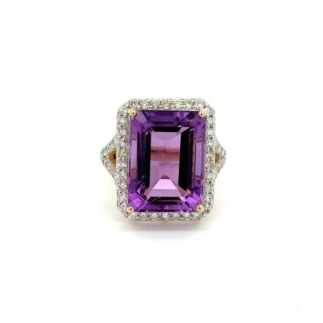 VRJewels 13.33ct Amethyst Large Center Stone Ring Size 7 With 1.13ct Diamonds in 14k Gold For Sale - Image 9 of 16