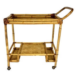 Mid-Century Modern Bamboo Serving Bar Cart, Italy, 1970s For Sale