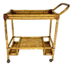 Mid-Century Modern Bamboo Serving Bar Cart, Italy, 1970s