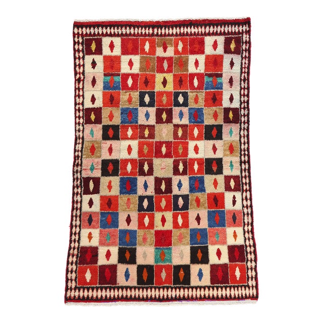 Vintage Persian Lori Checkerboard Rug - 04'01 X 06'01 For Sale
