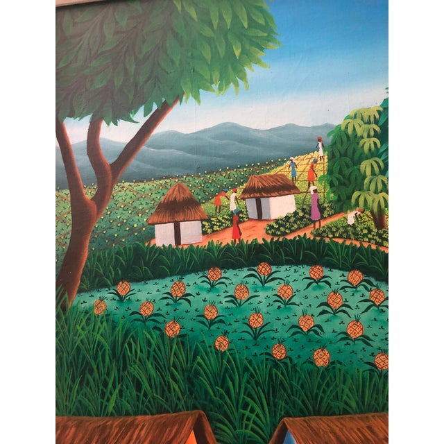 Original 1980s Haiti Folk Art Oil Painting For Sale - Image 9 of 13