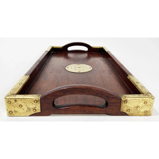 Wood Vintage Asian Motif Rosewood Tray With Brass Hardware For Sale - Image 7 of 10