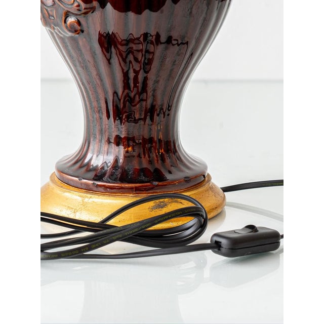 Manises Chocolate Brown Glazed Table Lamp, Spain, 1960s For Sale - Image 13 of 14