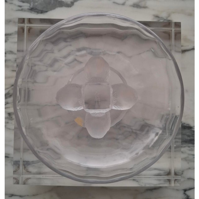 This Vintage Lalique Nogent crystal bowl is a classic piece of French art glass. Features a clear crystal dish supported...