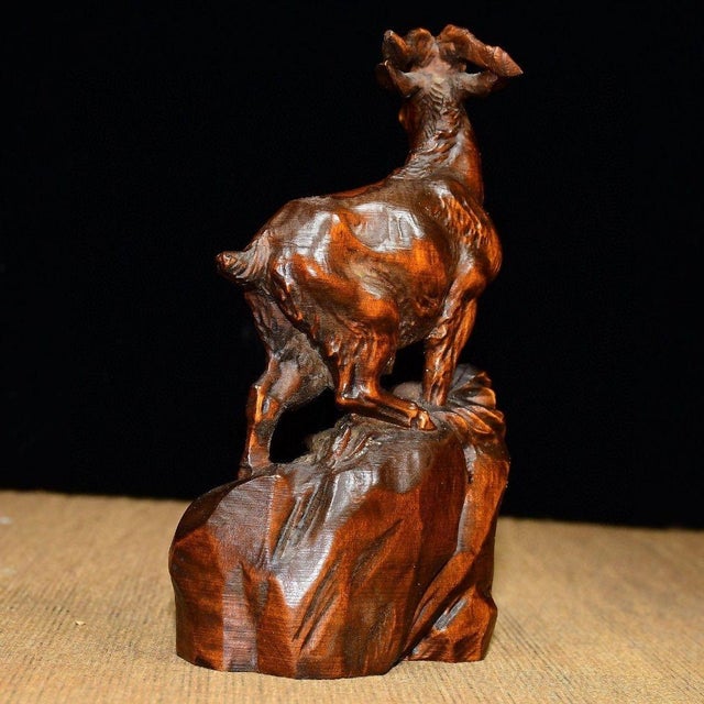 Chinese Hand-Carved Boxwood Goat Figurine, Auspicious Symbol For Sale - Image 4 of 10