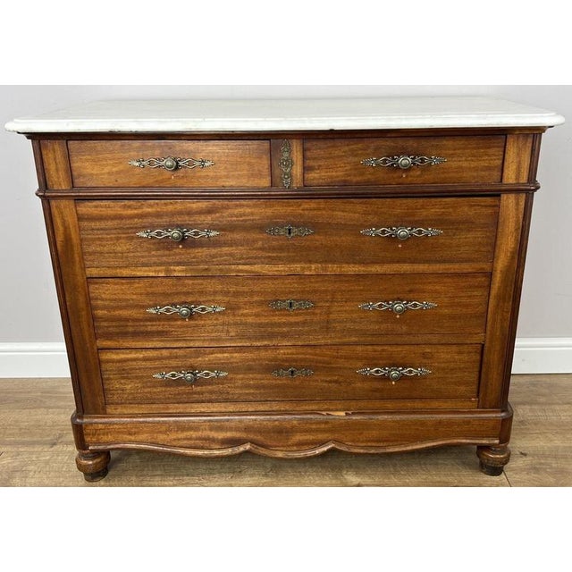 Chest of Drawers Antique French Walnut Marble Top Five Drawer Cabinet Lot 6451 For Sale - Image 3 of 17