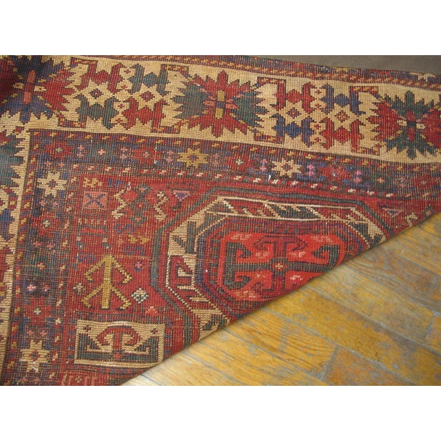 Late 19th Century 1890s Red Medallion Antique Caucasian Kazak Rug 4'6" X 5'9" Handknotted Wool Carpet For Sale - Image 5 of 5