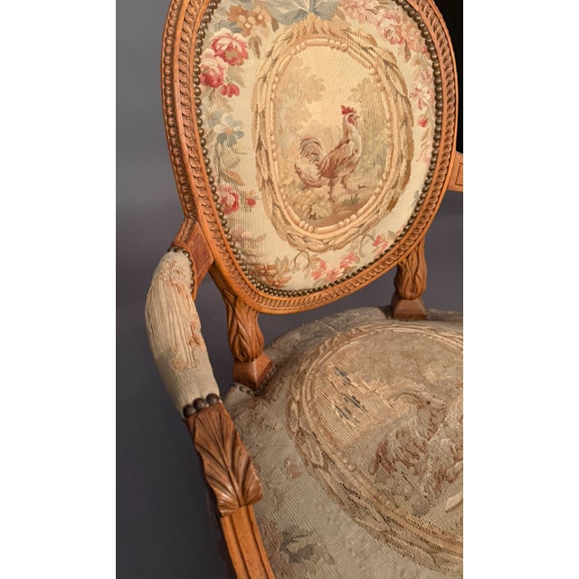 French Louis XVI Style Bergere Rooster Chair With Aubusson Tapestry Circa 1870 For Sale - Image 4 of 11