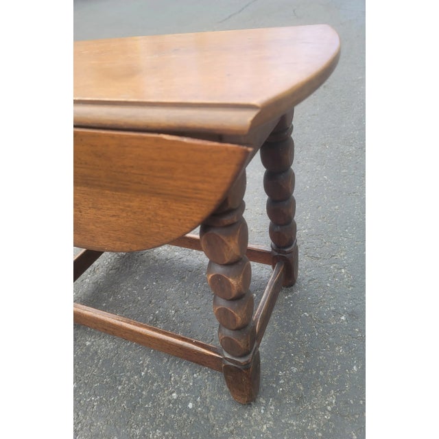 Brown Early 20th Century Jacobean Low Oak Drop-Leaf Side Table For Sale - Image 8 of 10
