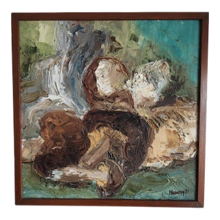 Vintage Mid-Century Modern Still Life Mushroom Painting by Swedish Artist Marianne Bos Mareng 1971 For Sale