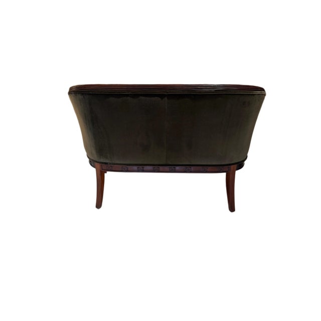 1970s Empire-Style Swan Settee in Olive Velvet For Sale - Image 5 of 11