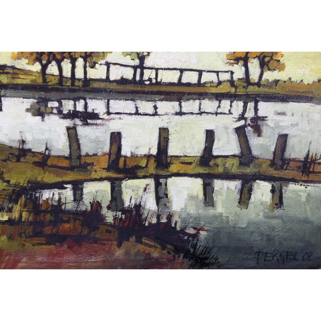 House By The Water by Jacques Pergel, French (1924–2023) Date: 1968 Oil on Canvas, signed lower right Size: 24 x 35.5 in....