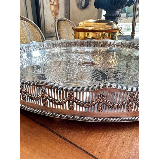 Italian 19th Century Etched Silver Tray For Sale - Image 3 of 3