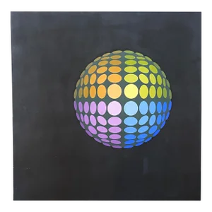 Vintage Op Art Acrylic Painting on Canvas by Standford Stutsky, "Suspended"