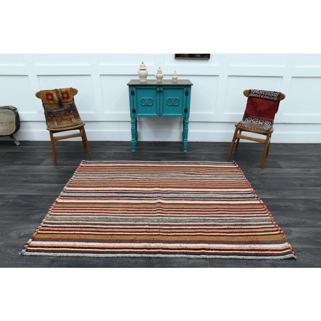 Art Deco 1970s Vintage Turkish Oushak Handmade Wool Cotton Orange Area Rug For Sale - Image 3 of 11