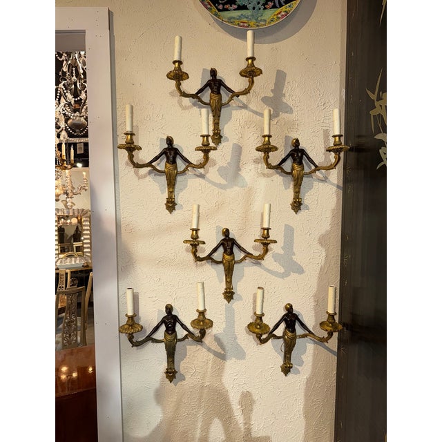 This product is a set of 6 antique 19th century French Empire bronze sconces. These sconces are very elegant, perfect for...