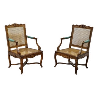 Louis XV Cannés Armchairs in Carved Wood with Cufflinks, France, 1740s, Set of 2 For Sale