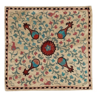 19"x19" Hand Embroidered Silk and Cotton Cushion Cover. Uzbek Toss Pillow Cover For Sale
