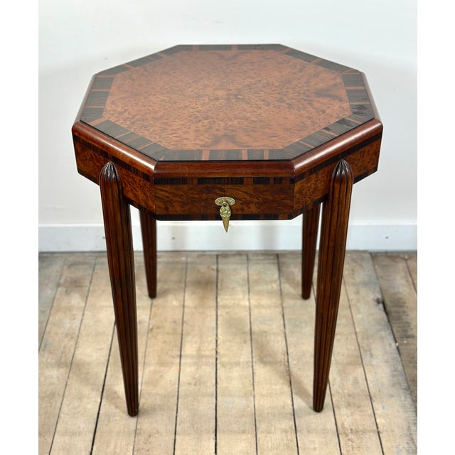 Art Deco Side Table in Burr Walnut Marquetry, 1930s For Sale - Image 12 of 12