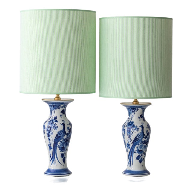 Chinoiserie Bird Table Lamps from Royal Delft, 1979, Set of 2 For Sale