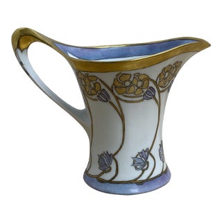 Early 20th Century Art Nouveau Hand Painted Bavarian China Pitcher For Sale