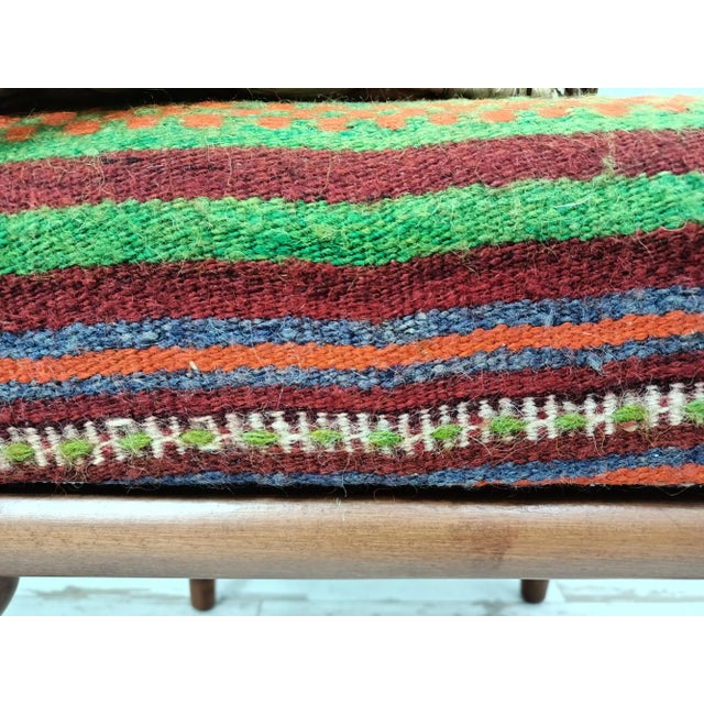 Moroccan Boho Chic Kilim Upholstered Footstool For Sale - Image 3 of 10