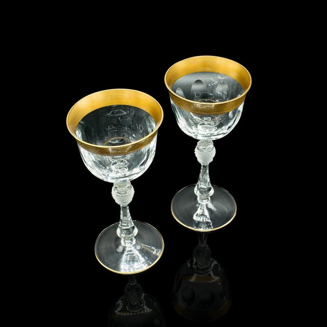 Transparent 1920s Pair of Antique Art Deco French Glass Celebratory Port Glasses For Sale - Image 8 of 13