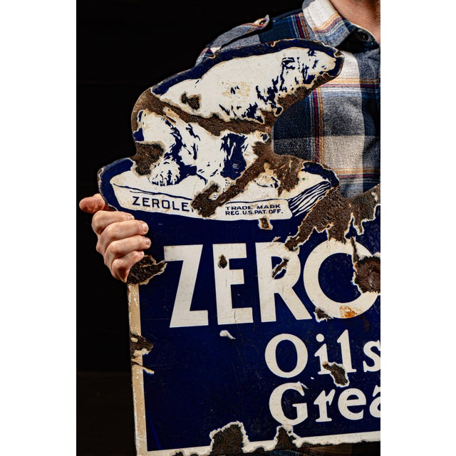 1920s Antique Zerolene DSP Flange Sign For Sale - Image 5 of 8